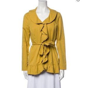 Sandro Studio yellow gold ruffle trim trench coat size medium
